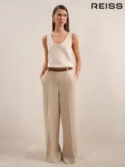 Reiss Neutral Devon Petite Linen-Blend Wide-Leg Trousers (AR9551) | $350