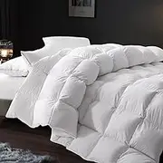 Cosybay Feather Comforter Queen Size, Fluffy Cotton Duvet Insert Queen, Filled with Feather & Down Fiber, White All Season Luxury Hotel Bedding Comforters with Corner Tabs, 90"x90"