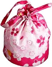 OKUMEYR 1 PC Rose Pink Cherry Blossom Portable Drawstring Bag Japanese Style Cosmetic Coin Purse for Women Lightweight Elegant Design for Everyday Use