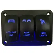 Car Rocker Switch Panel Circuit Breaker 3 Gang Blue LED Light Marine Accessories (for: Daihatsu)