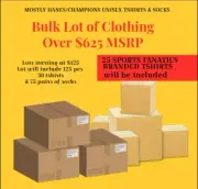 $625+ Bulk Wholesale Lot Mostly Hanes/Champion Unisex Tshirts & Socks