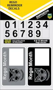 New Zealand Warriors NRL Car Rego Reminder Decals Registration Stickers
