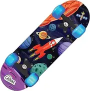 OzBozz SPACE SKATEBOARD WITH FLASHING WHEELS- 17 INCH-Wheels Light Up When Moving, Assorted Designs and Colours