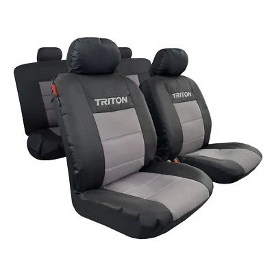 Canvas Seat Covers Full Set For MITSUBISHI TRITON ML MN DUAL CAB Black Grey