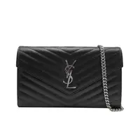 在飛比找森森購物網優惠-YSL Monogram V字縫線牛皮銀logo斜肩/手拿包