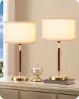 Mid Century Table Lamp Set of 2, Pull Chain Switch Bedside Lamp, Linen Shade, So