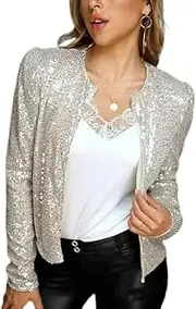 [Generic] Womens Casual Sequin Open Front Jacket Sparkle Long Sleeve with Ribbed Cuffs