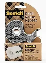 Scotch Stainless Steel Refillable Dispenser and 2 Rolls of Scotch Magic Tape with 66% Plant Based Adhesive, 0.75 in. x 550 in, Invisible Tape, Oﬃce Supplies and School Supplies
