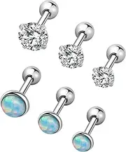 [YOVORO] 6-12Pcs 16G 316L Stainless Steel Stud Earrings for Women Cartiliage Earring Tragus Helix Piercing Created-Opal 3/4/5MM