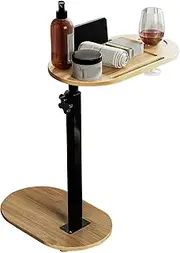 C-Shaped Side End Table, 360°Rotatable Space Saving Bamboo Over Bed Table, Stable Adjustable Height Sofa Table for Bathtub, Living Room