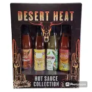Desert Heat Hot Sauce 3 oz Bottles Garlic Habanero, Chipotle, Jalapeno & Cayenne