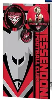 Essendon Bombers Official AFL Logo Postcard Greeting Card with 3 Pin On Metal Ba
