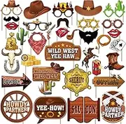 36Pcs Country Party Decorations Photo Booth Props, Western Photo Booth Props for Western Party Decorations, Wild West Cowboy Photo Booth Props for Cowboy Decorations Party