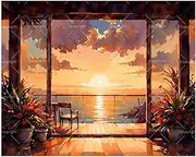 TAOPAOLAB Seascape Paint by Numbers Kit for Adults - DIY Ocean Sunset View from Porch Painting on Canvas 16x20 Inches, Acrylic Paint Set, Suitable for Beginners, Art for Home Decoration or Gifts