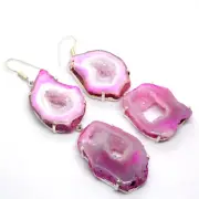 Geode Earrings 925 Sterling Silver Druzy Handmade Gemstone Jewelry JP11105