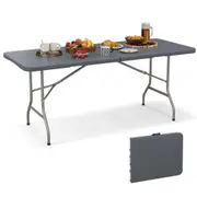 Costway 1.8M Outdoor Portable Folding Picnic Table Patio Wood Dining Table w/Carrying Handle & Safe Lock Grey