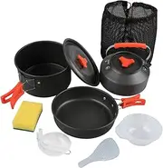 Perfeclan Camping Cookware Camping Cooking Set Gear Cookset Frying Pan, Teapot, Kettle Portable for Outdoor Cooking Trekking BBQ Hiking