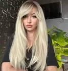 Platinum Blonde Wig with Bangs, Straight Long Hair Wig, Blond Wig with Front ...