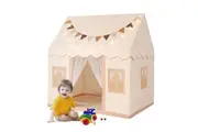 Kids Play Tent Playhouse Childrens Princess Castle Indoor Outdoor with Mat Star Lights Banner 1 Door 3 Windows Toys Boys Girls House Cottage