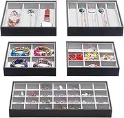 ORIGIA Magic Stackable Jewelry Trays Closet Dresser Drawer Organizer for Accessories, Gadgets & Cosmetics, Storage Display Showcase Holder Box, Set of 5