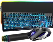 Wireless Keyboard and Mouse Rainbow Backlit + RGB Keyboard Mat For PS4 PC Gamer