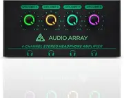 [Audio Array] AI-07 4-Channel Headphone Amplifier with 1/4" and 1/8" TRS Jack Input & Output | Dj Mixer & Headphone Splitter Amplifier | Separate Volume Control | DC5V 2A | Podcast Monitoring PH400