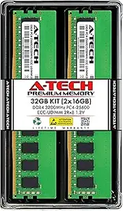 A-Tech Server 32GB Kit (2x16GB) DDR4 3200MHz PC4-25600 ECC UDIMM 2Rx8 Dual Rank 1.2V ECC Unbuffered DIMM 288-Pin Server & Workstation RAM Memory Upgrade Modules (A-Tech Enterprise Series)