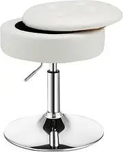 [Giantex] Vanity Stool with Storage, 360° Swivel PU Leather Vanity Chair, 50-66cm Height Adjustable Makeup Stool with Flipped Lid, Modern Round Storage Ottoman for Living Room Bedroom (White)