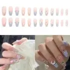 24pcs Fake Nails Set with Glue Long Nails Beauty DIY Nail Art Artific Prof G2L1