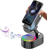 AKLLCCR Wireless Induction Audio Bluetooth Speaker 5in1 Phone Holder Emergency Rechargeable (3000mAh) with Colorful Ambient Light 300° Foldable for Tablet iPhone Android, Gifts for Men Women (Black)