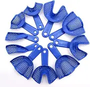 10Pcs Blue Autoclavable Perforated Impression Trays Set Disposable Plastic Small Medium Large Dental Impression Trays