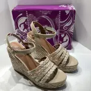 Forever Comfort Womens Espadrilles Sandals Beige Wedge Heels Ankle Strap 10M New