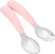 GAROZATION Kids Fork Spoon Set Toddler Stainless Steel Utensils Training Forks and Spoons Portable and Space-Saving