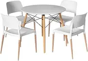 1 Artiss Dining Table and 4 Chairs Set Round White