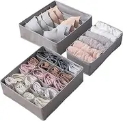 Bullidea Underwear Organizer Cloth Storage Box Drawer Closet Organizer for Underwear Bra Socks Deco, Set of 3, gray