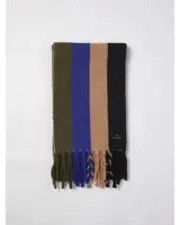 Paul Smith Striped Wool Alpaca Scarf with Fringe Men Blue Scarves