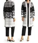 M MAGASCHONI Thick Soft 100%Cashmere Fair Isle Long Sweater Coat Duster L $445