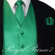 Emerald Green XS - 6XL Solid Tuxedo Suit Dress Vest Waistcoat & Neck tie & Hanky