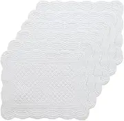 MABOZOO 100% Cotton Quilted Placemats Set of 6,Washable Cloth Table Placemats for Kitchen & Dining Table,Rectangular Pure White Plate Mats
