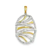 14K Yellow Gold Real Diamond Oval Swirl Pendant