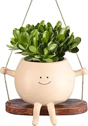Djowyh Hanging Planter with Swing Face | Resin Swing Face Planter | Pearl Chain Plant, Cute Flower Pots Smile Face, Succulents, Plants, Pot for Home Decoration