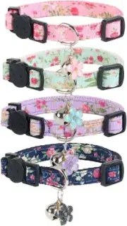 Cat Collars with Bells, Breakaway Kitten Collar, Cute Kitty Collar in 4 Pack