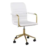 Taytum Swivel Task Chair with Armrests for Home Office in White Faux Leather ...