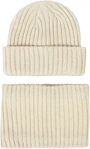 [Generic] Winter Hat Kids Girl Toddler Kids Boys Girls Beaniess Hat Scarf Set Winter Warm Cute Solid Knit Cap Fleece Neck Warmer Kids Caps