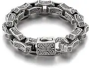 [Klapgo] Wave Engraved Chain Men's Stainless Steel Bracelet Vintage Silver/Silver Bracelet for Men Unique Gifts for Men