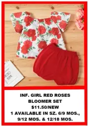 INFANT GIRLS RED ROSE BLOOMER SET - 6/9, 9/12, 12/18 MOS.