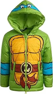 [TEENAGE MUTANT NINJA] Boys' Puffer Jacket - Full Zip Up Leonardo Hoodie Puffer Jackets - Outdoor Jackets for Boys 2T-7
