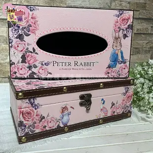 《正版授權》Peter Rabbit 彼得兔皮革掀蓋式玫瑰面紙盒 不怕摔紙巾盒 桌上收納置物盒 開店交換禮物【築巢傢飾】