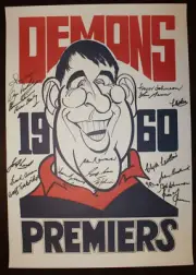 1960 Melbourne Weg Premiers Poster signed 18 players signatures Premiership