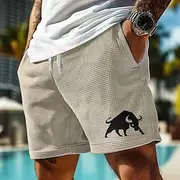 Men's Animal Bull Waffle Shorts Sweat Shorts Casual Shorts Mid Waist Fashion Casual Vacation Jogging Workout Elastic Drawstring Waist Shorts with Pockets Desig